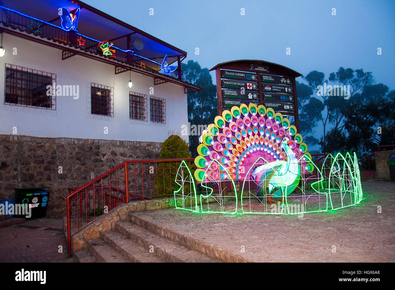 Some Christmas decoration at the top of the hill Monserrate, in Bogota. Stock Photo