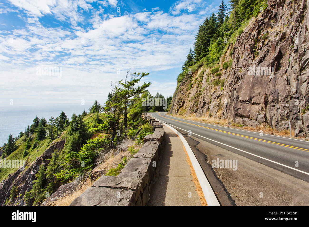 U.S. Highway 101 along the Oregon Coast.  Near Manzanita, Pacific Beach, Lincoln City, Depot Bay and Newport.  Rockwork Viewpoint. Stock Photo