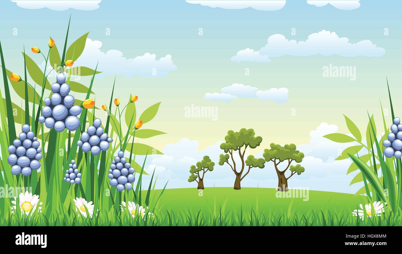Illustration of a landscape with flowers Stock Vector Image & Art - Alamy