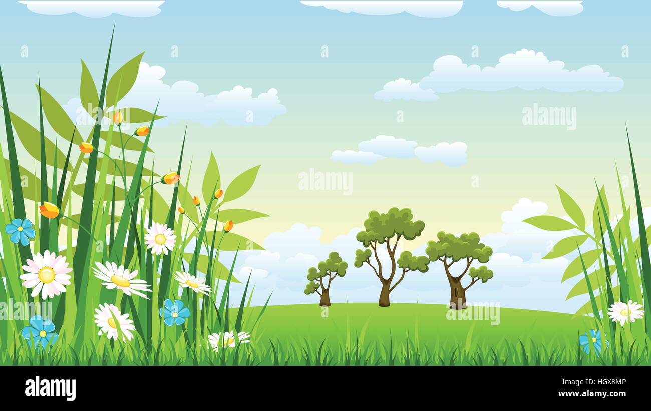 Illustration of a landscape with flowers Stock Vector Image & Art - Alamy