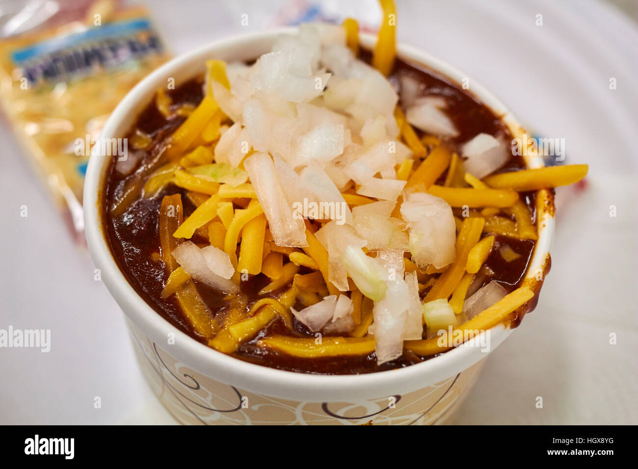a bowl of chili served at Ben's Chili Bowl restaurant in Washington DC