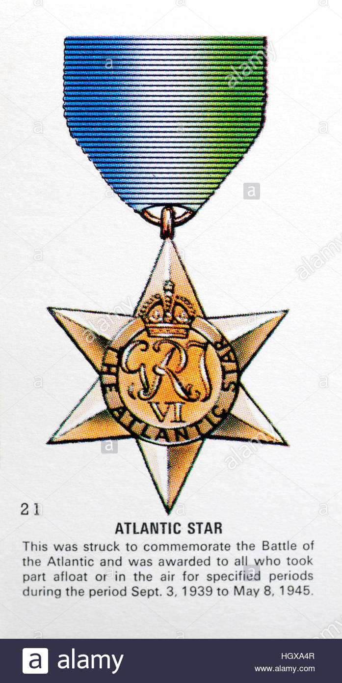 Atlantic Star Medal, British medal awarded to all military personnel who saw action in the Atlantic during WW2 Stock Photo