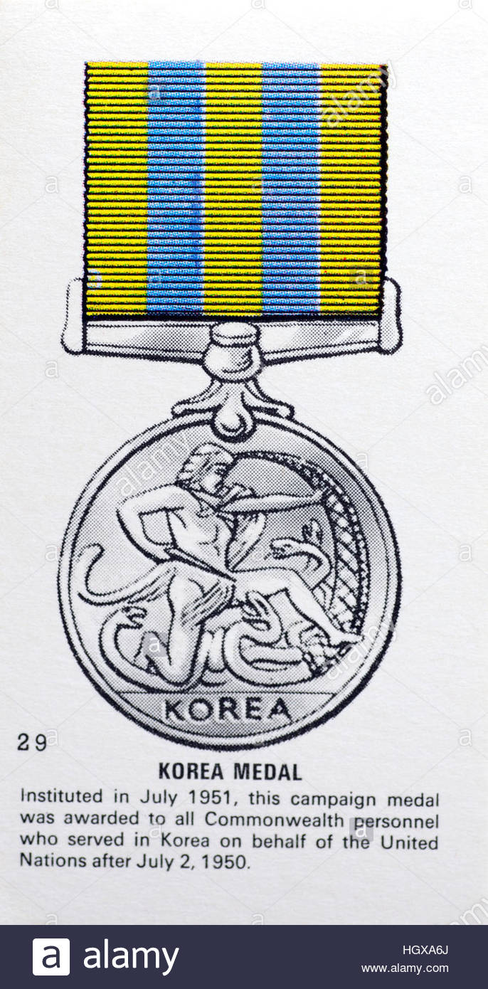 Korea Medal, British medal awarded to all commonwealth personnel who served in Korea on behalf of the United Nations after 1950 Stock Photo