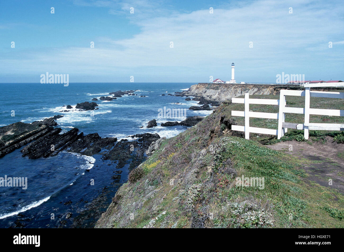 Point Arena Lighthouse along Pacific West Coast, Point Arena, California, USA Stock Photo