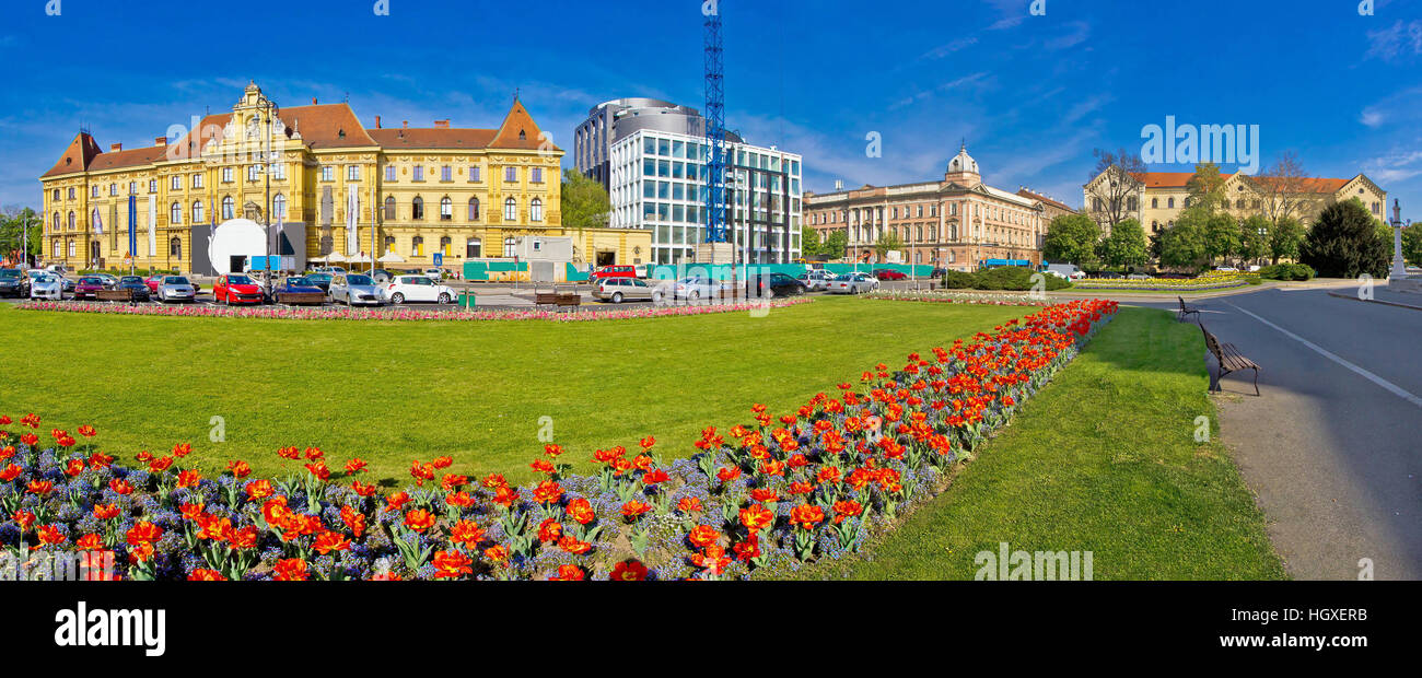 Zagreb Marshal Tito square panorama, flowera and architecture Stock Photo