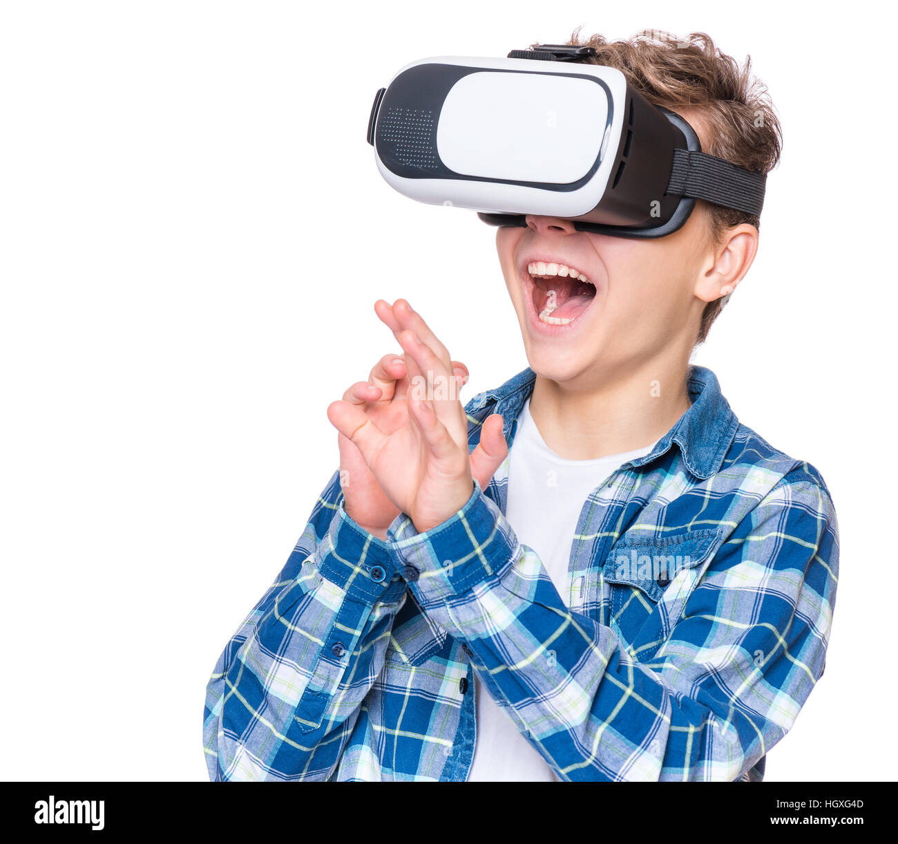 Teen boy in VR glasses Stock Photo