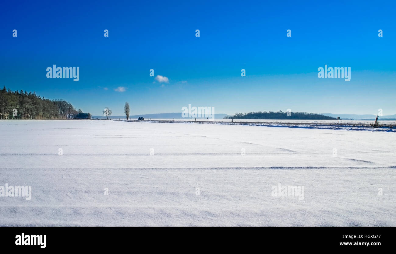 White winter landscape with blue sky Stock Photo