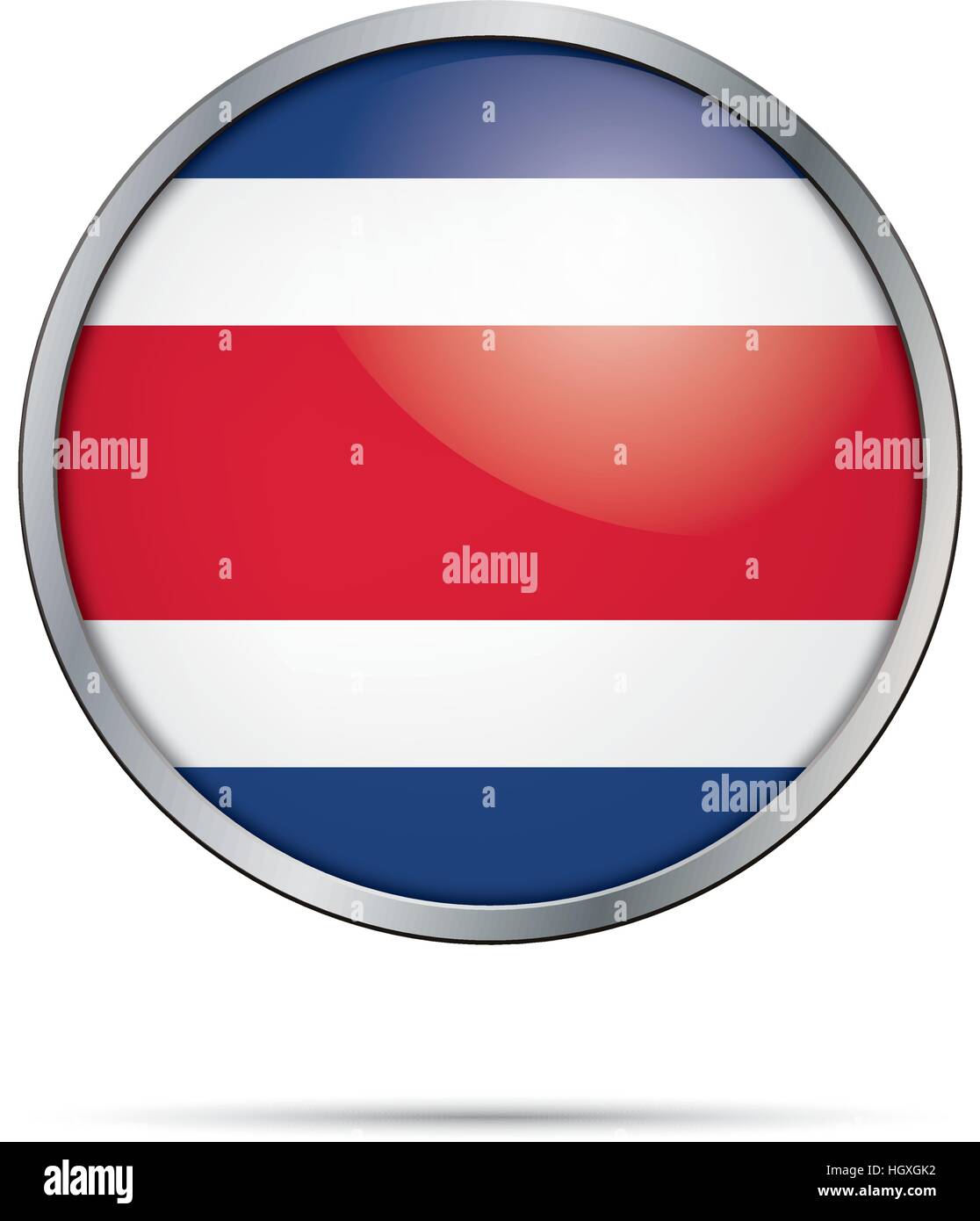 Vector Costa Rica flag in glass button style with metal frame. Stock Vector