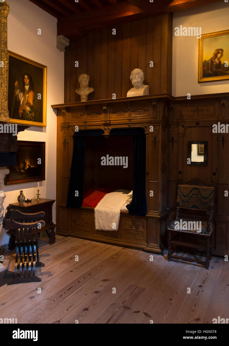 Bedroom, Rembrandt House Museum,  Rembrandthuis,  Amsterdam, Netherlands. Stock Photo