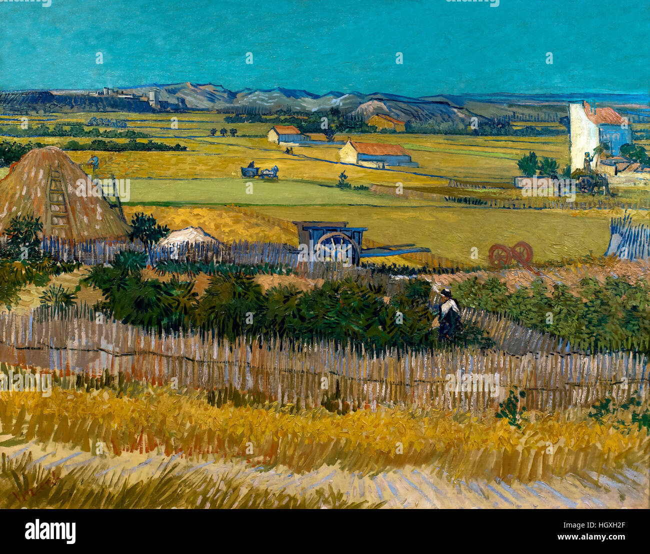 Harvest at La Crau, with Montmajour in the Background, by Vincent van Gogh, 1888, Netherlands, Europe Stock Photo