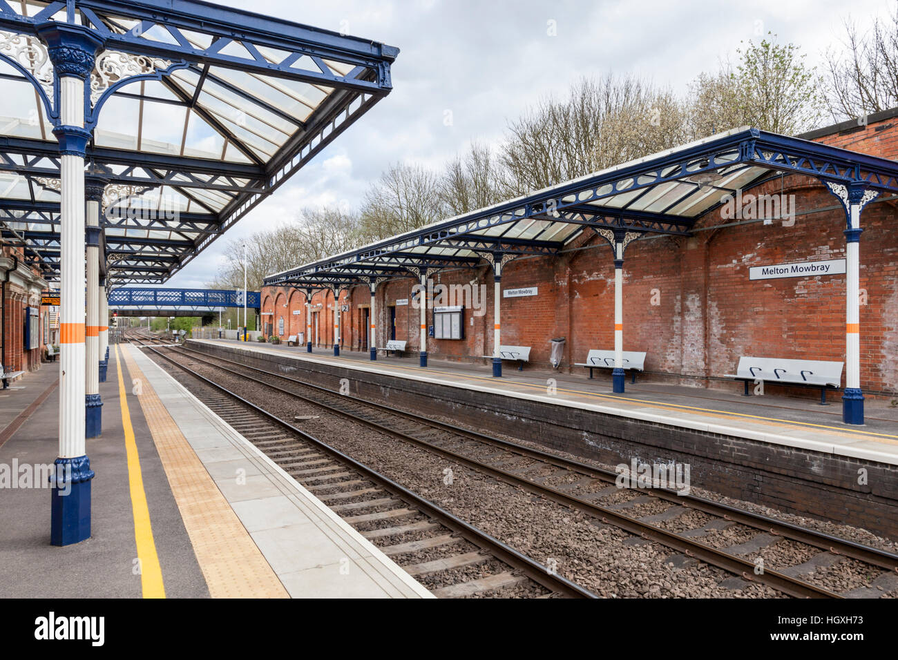 Empty platforms at Melton Mowbray Railway Station, Melton Mowbray, Leicestershire, England, UK Stock Photo