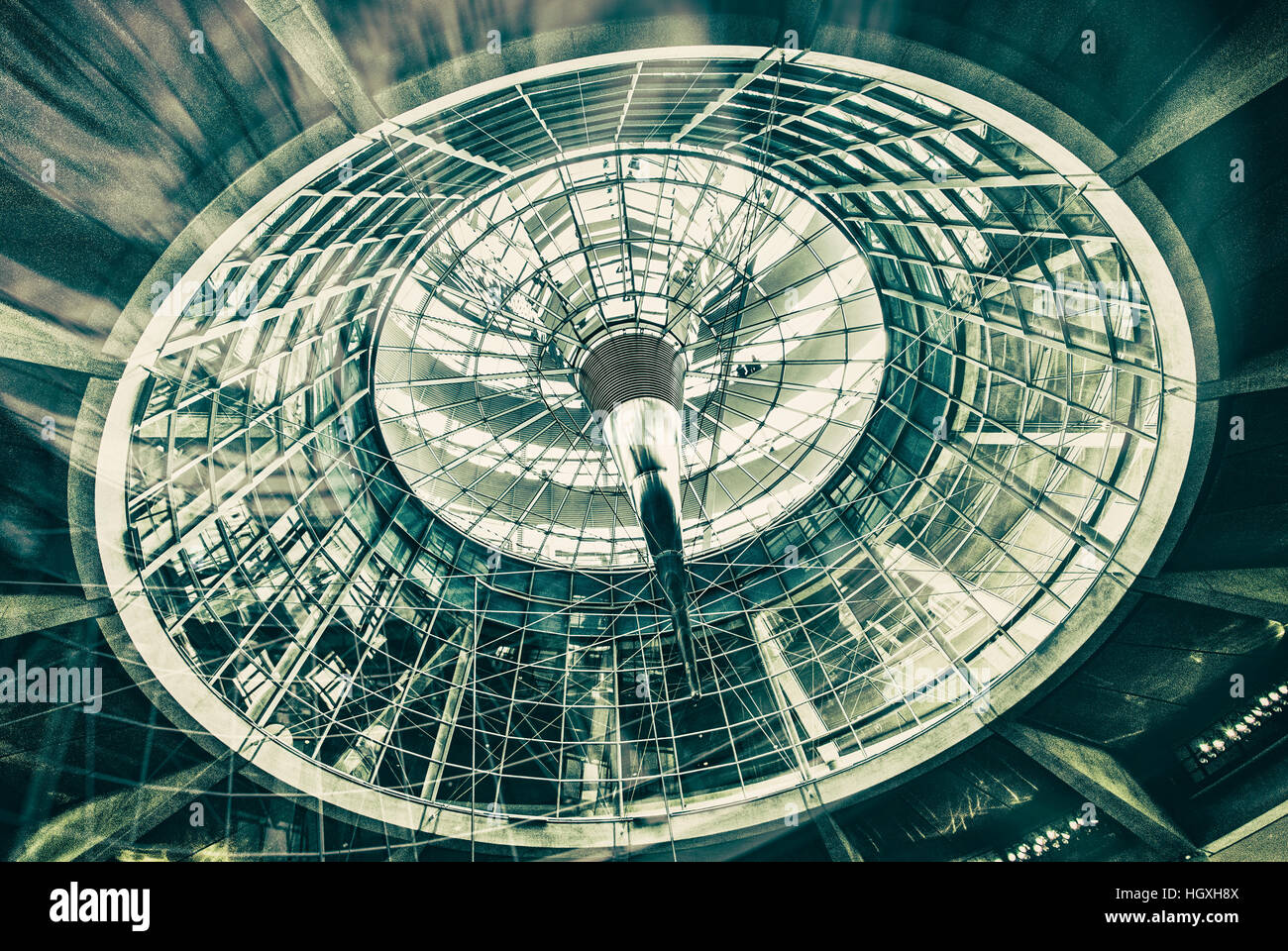 Glass dome of the Reichstag building in Berlin seen from the plenary hall. Stock Photo
