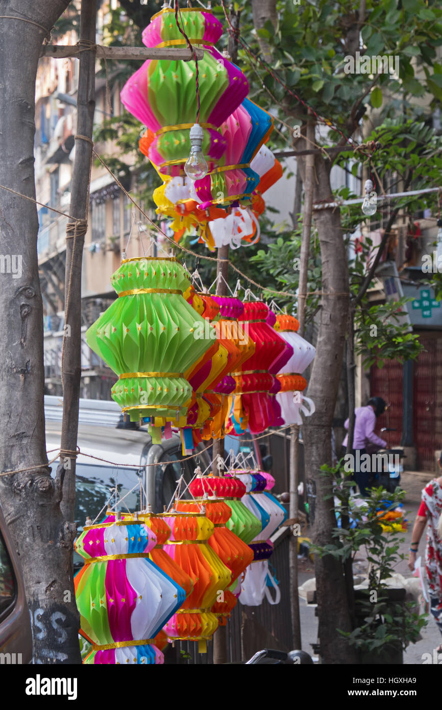 Paper lanterns for sale on the street in Mumbai, India, to celebrate