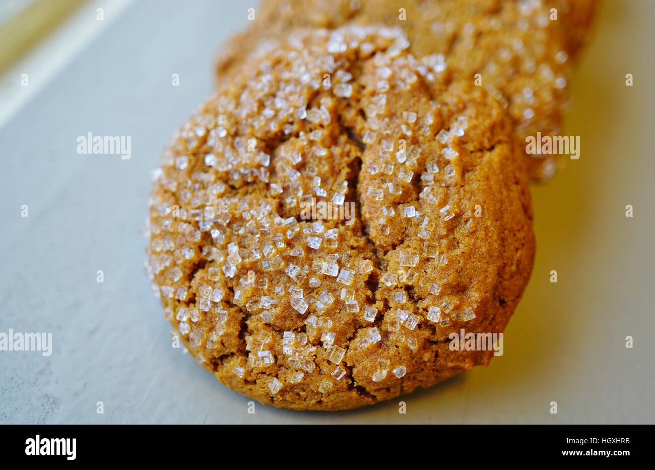 Ginger snap cookies with sparkling crystallized sugar Stock Photo