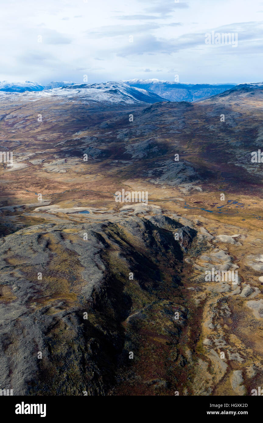 Barren rocky mountains on a highland tundra. Stock Photo