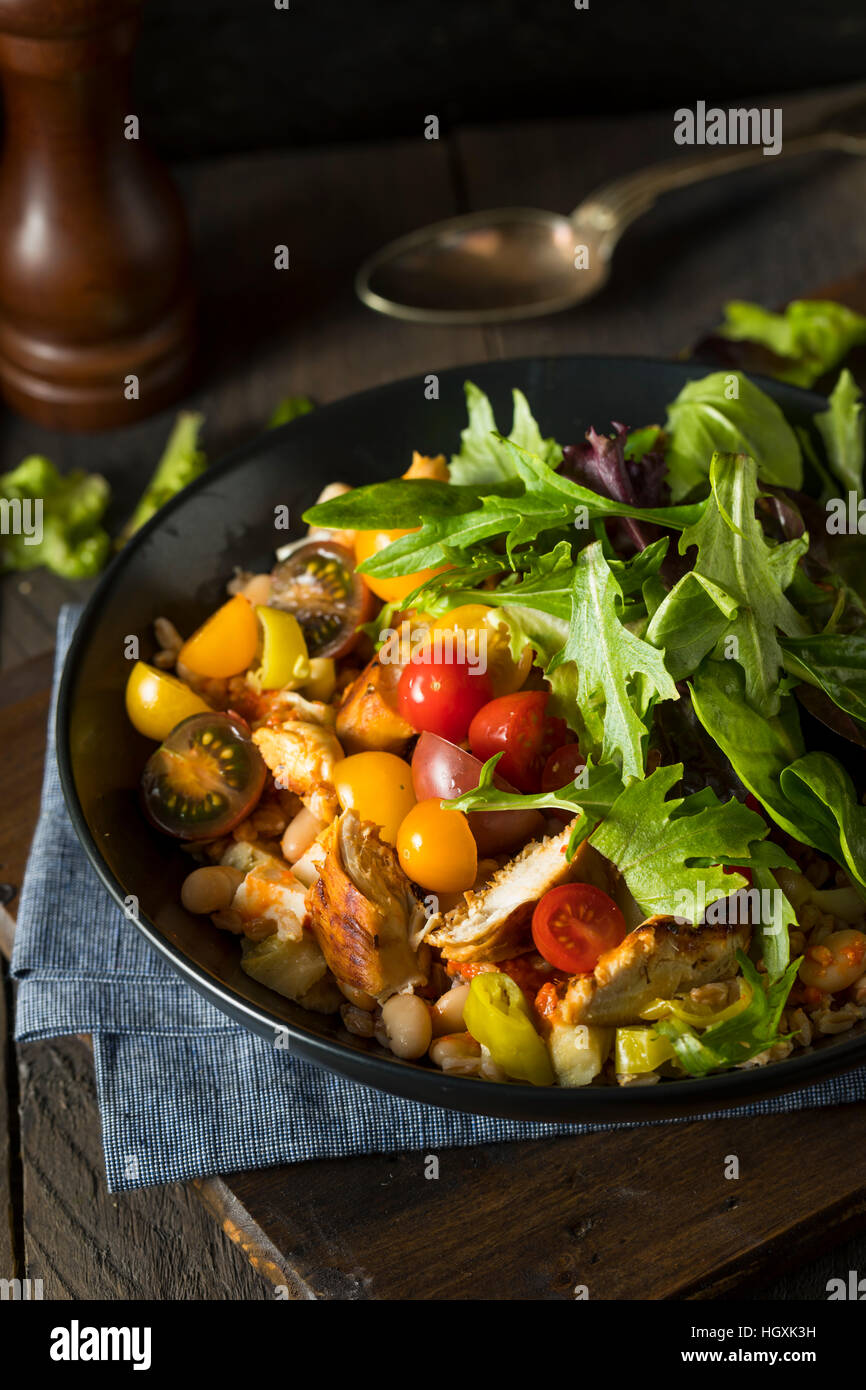 Healthy Organic Mediterranean Buddha Farro Grain Bowl with Lettuce and