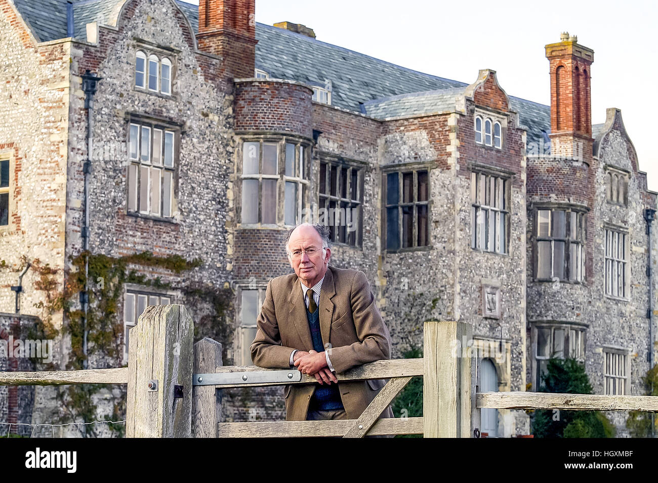 Lord Hampden, on his estate at Glynde Place, near Lewes, East Sussex. Stock Photo