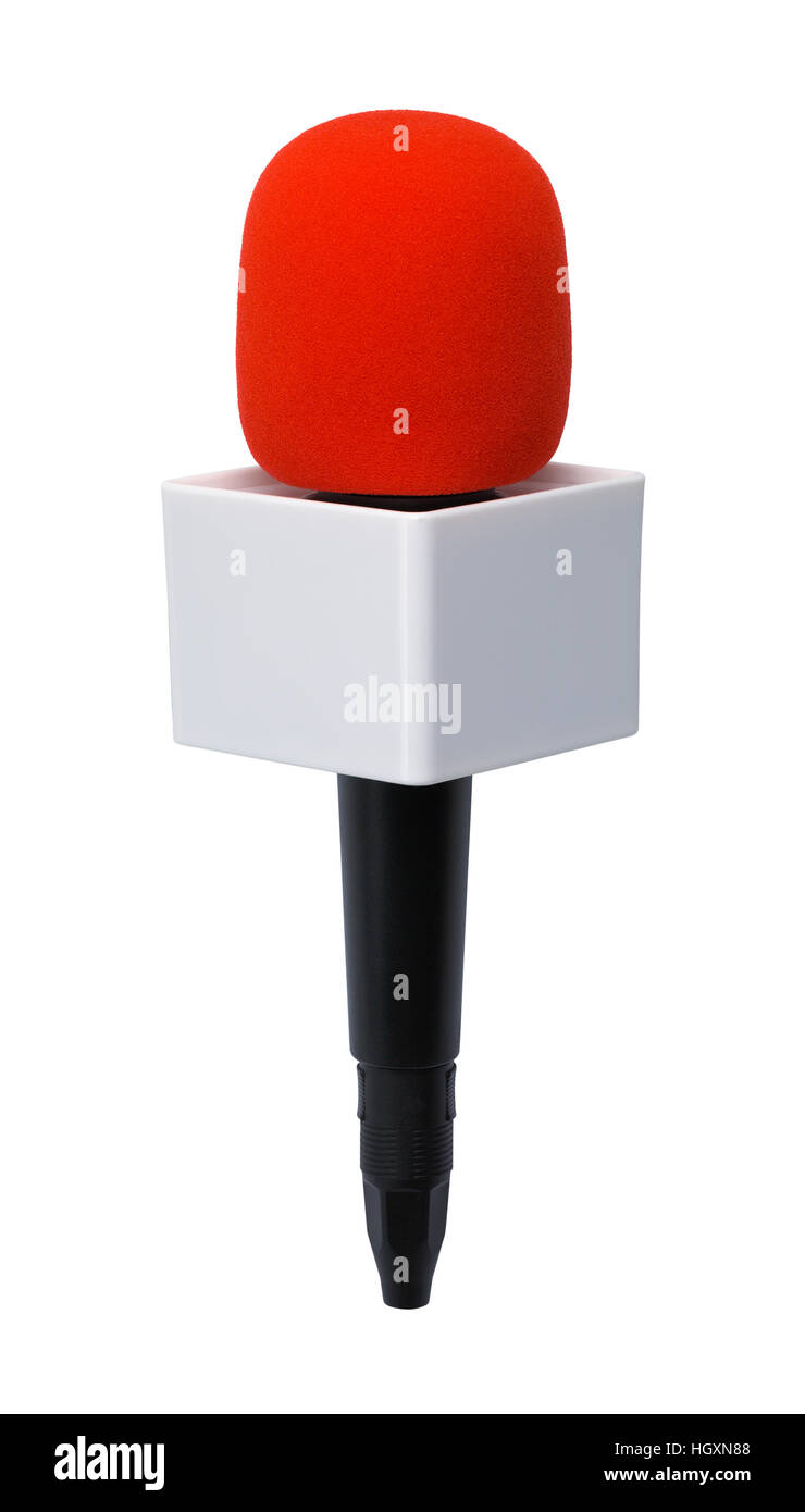 Media Journalist Microphone With Copy Space Cut Out on White Background. Stock Photo