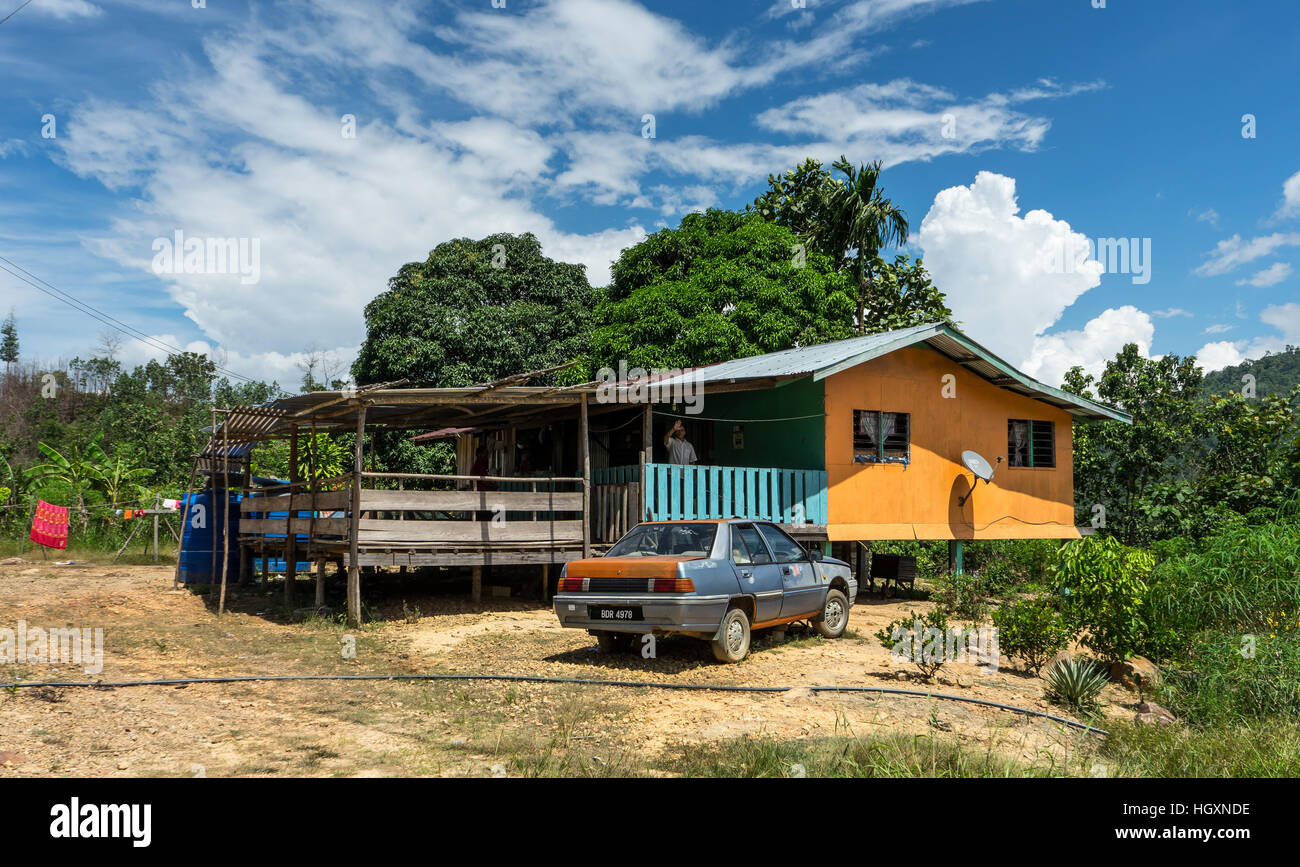 Typical house in a rural farm village in Sabah, Borneo, Malaysia 