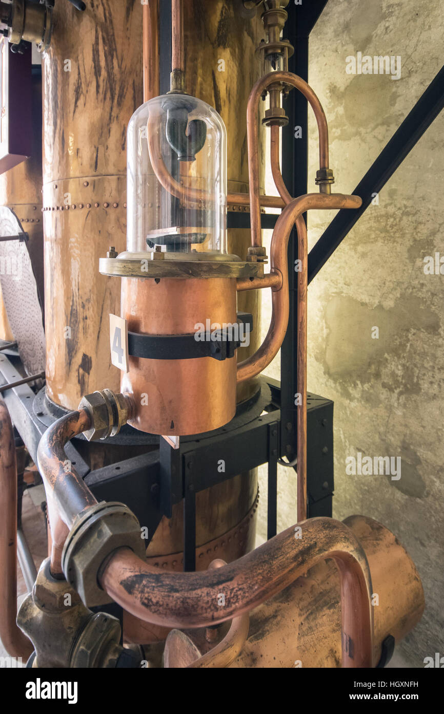 Details of copper tools used to distil grappa. Stock Photo