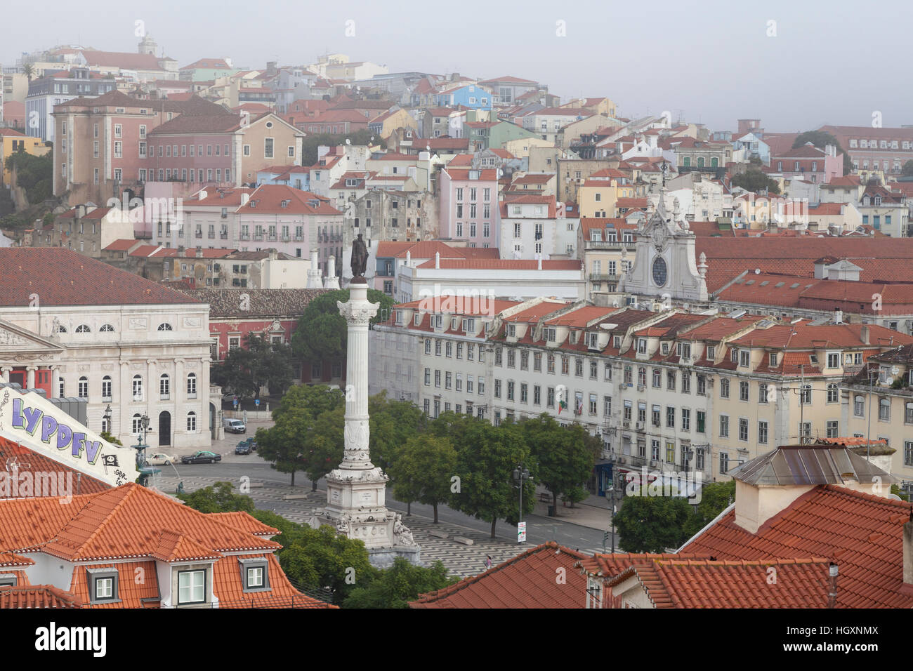 Lisbon, Portugal: Pedro IV Square, commonly known as Rossio Square, in the Pombaline downtown. Stock Photo