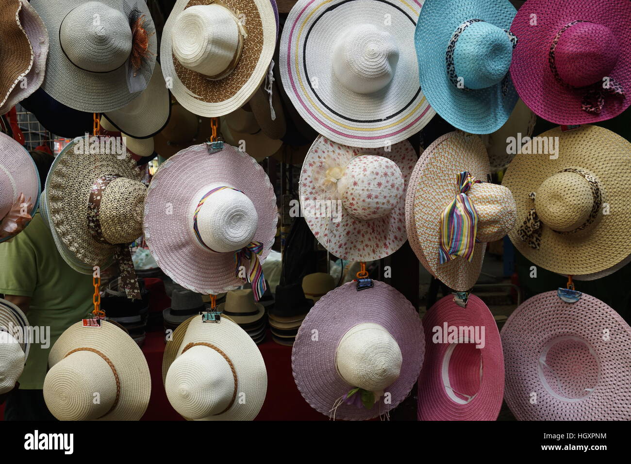 wide brimmed ladies hats Stock Photo
