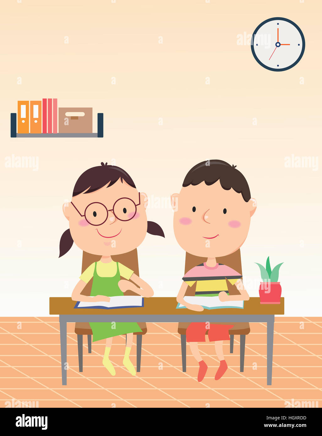 Smiling kids studying during summer vacation Stock Photo - Alamy
