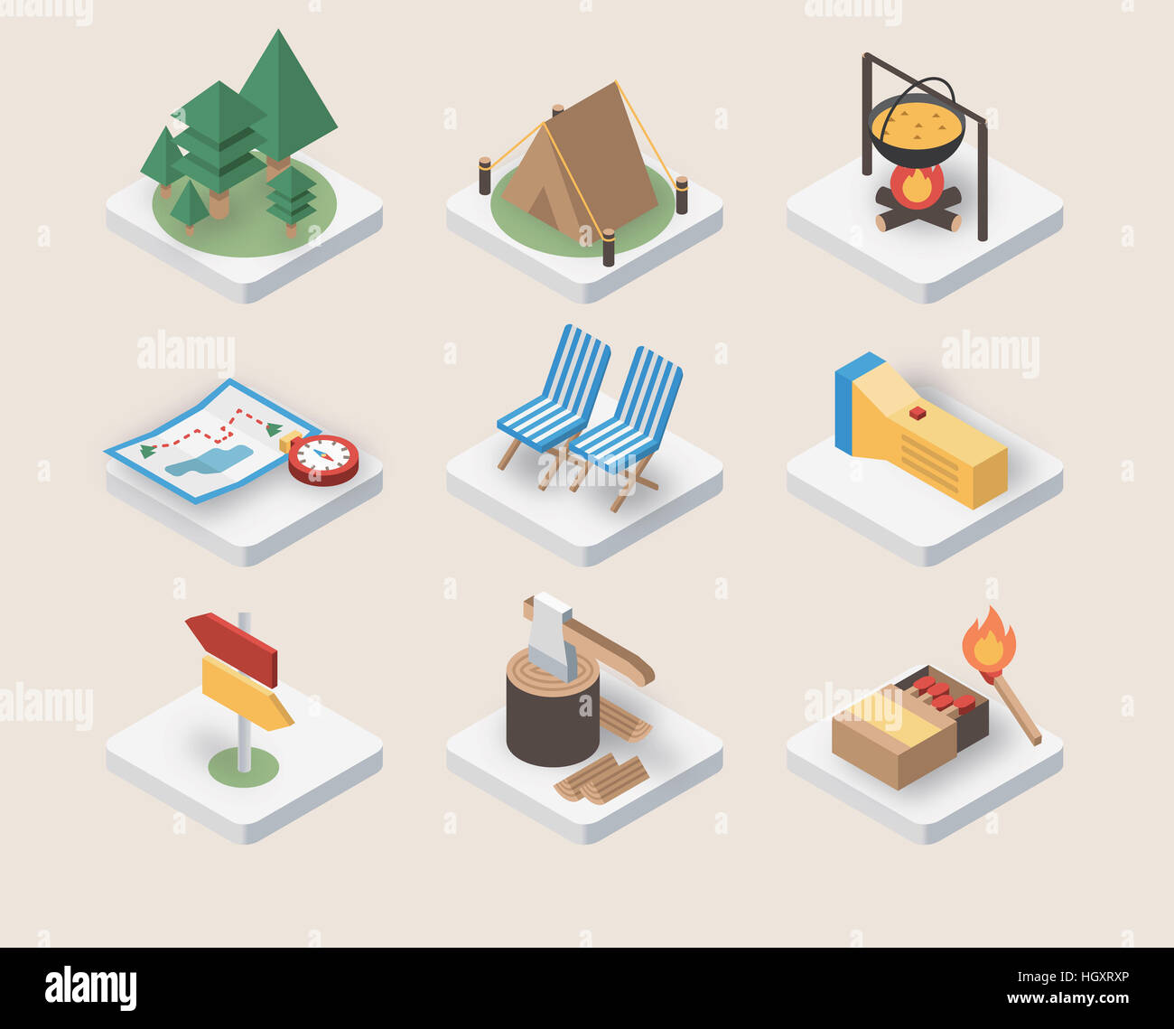 Various icons related to camping Stock Photo - Alamy