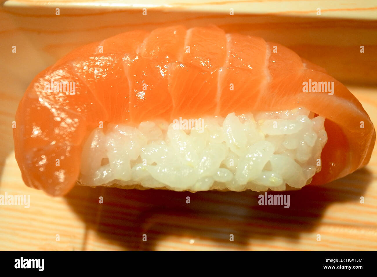 Close up of Salmon Sushi, Japanese food Stock Photo