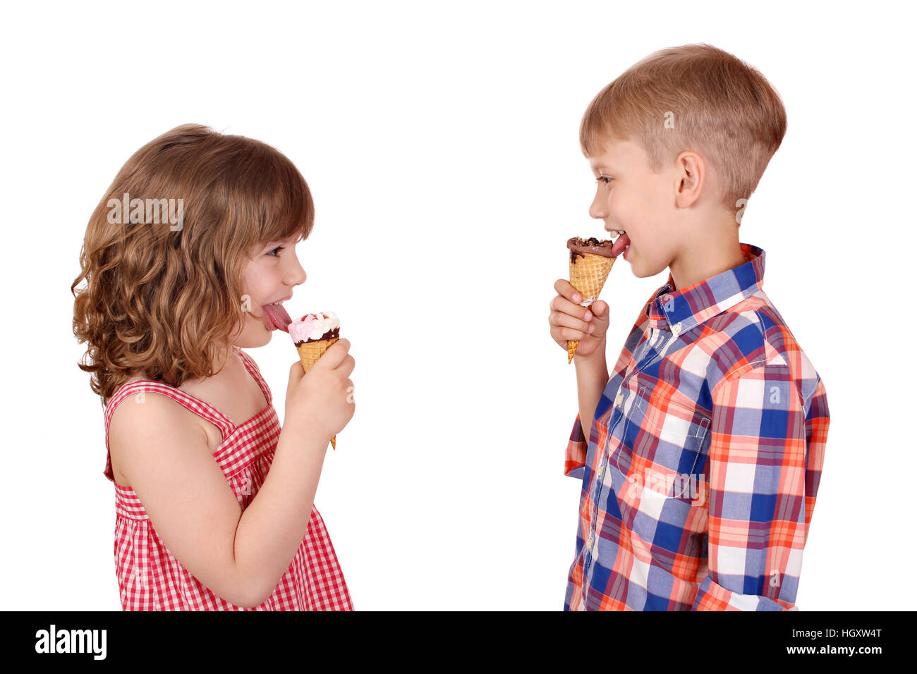 happy children eating ice cream Stock Photo