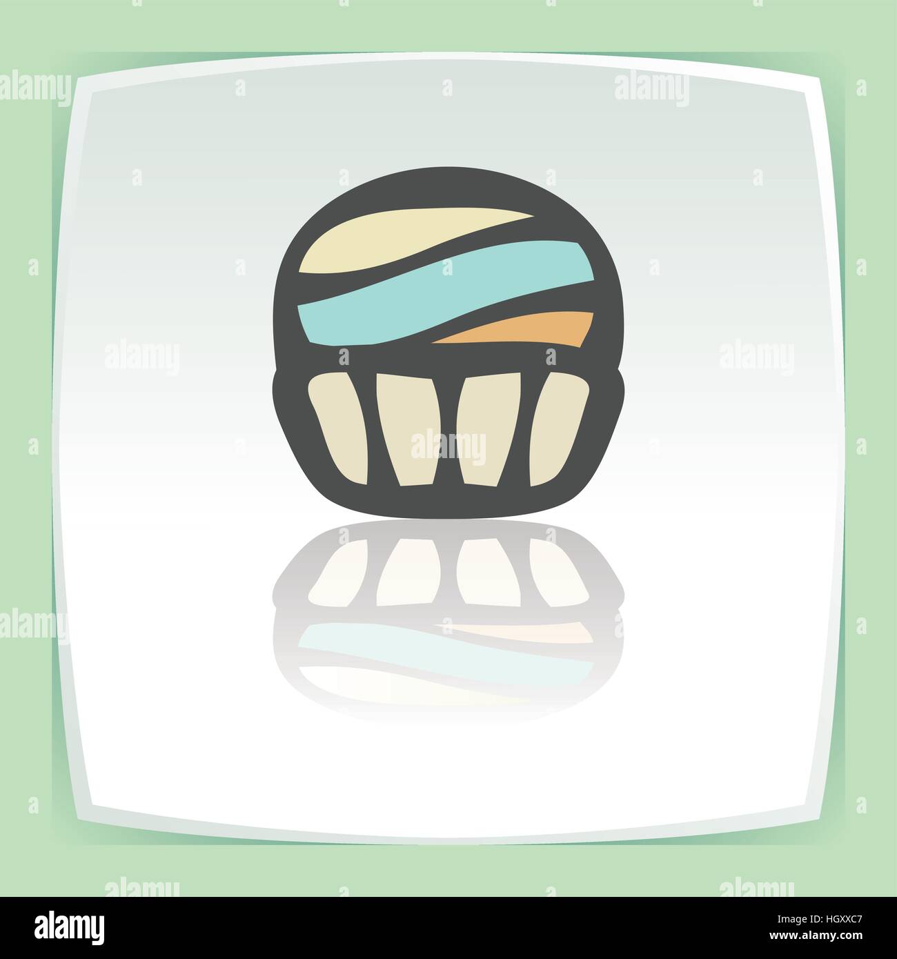 Vector outline cupcake with cream food icon on white flat square plate ...