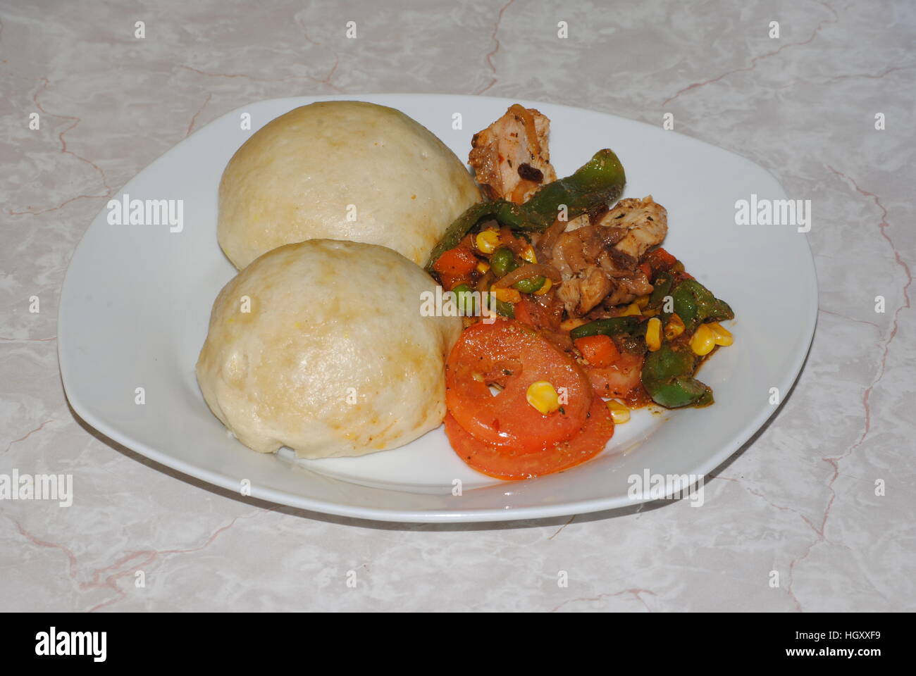 Dumplings with chicken stew Stock Photo