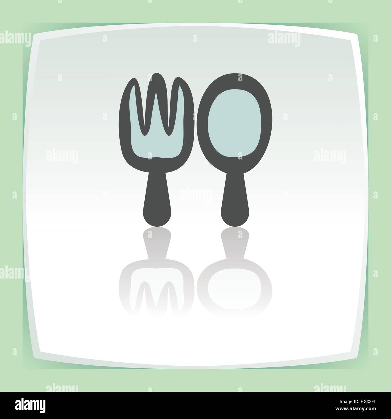 Vector outline fork and spoon icon on white flat square plate. Elements ...