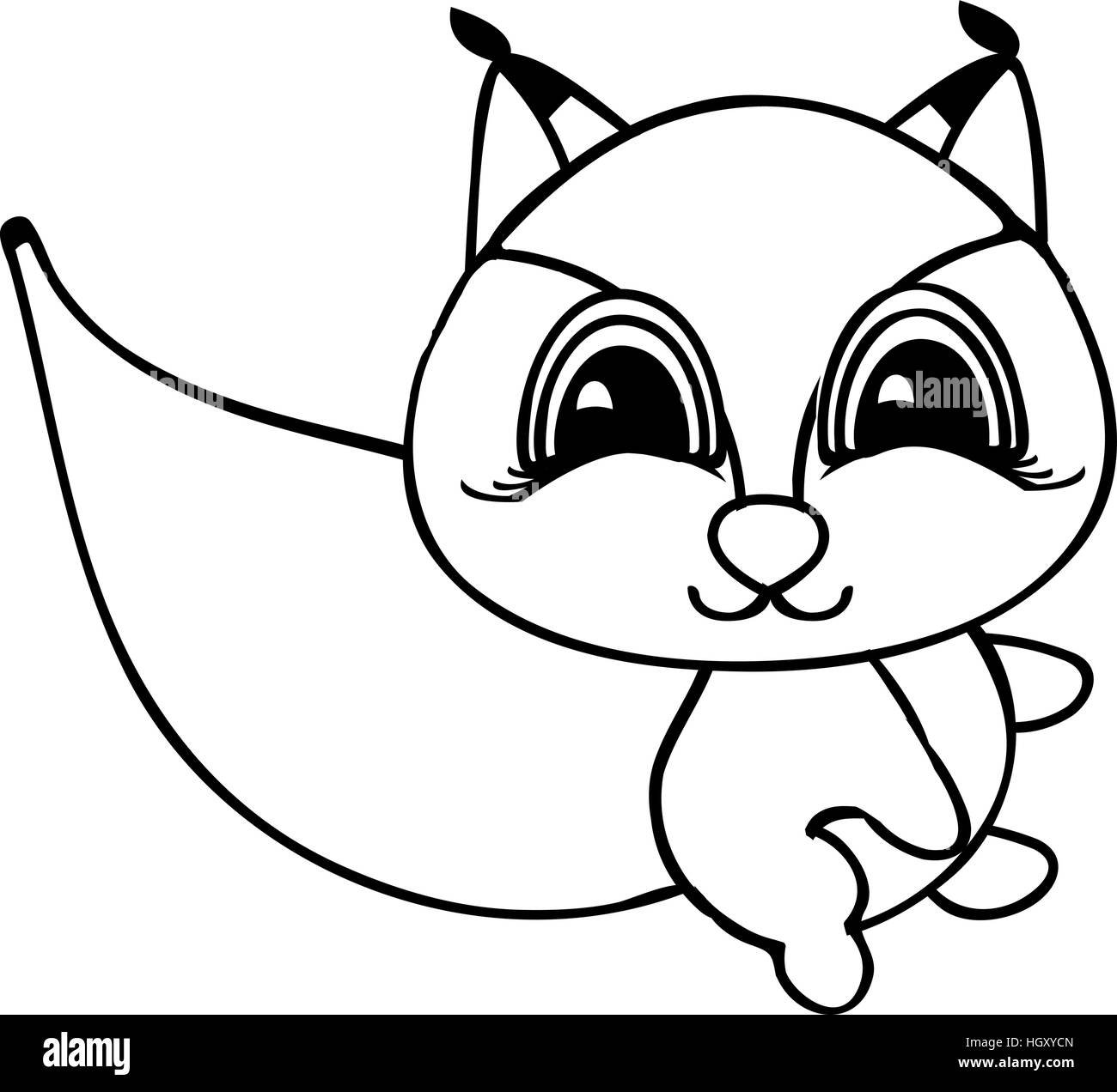 cute little squirrel cartoon, line art, coloring Stock Vector