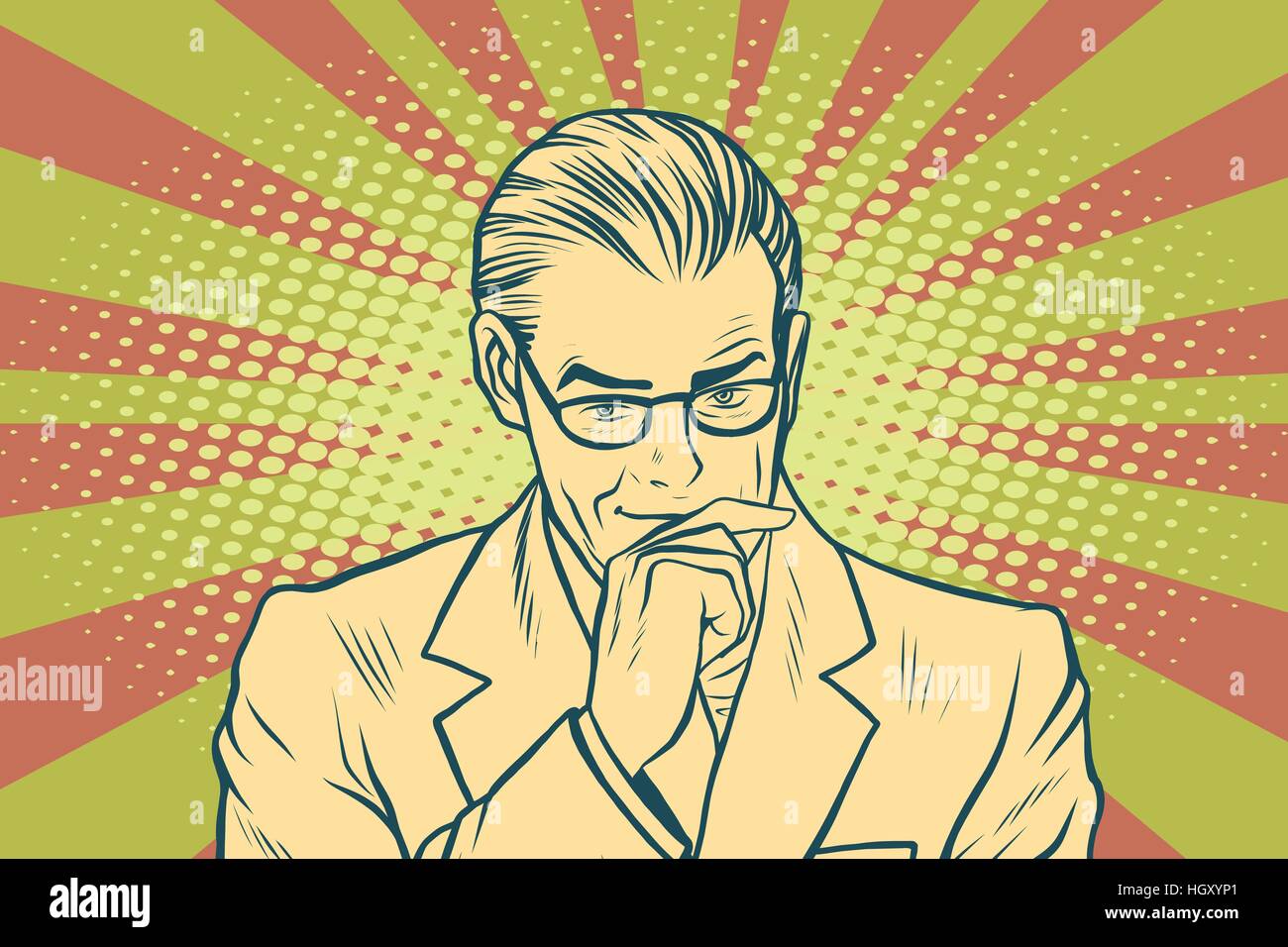 Thinking businessman pop art retro Stock Vector