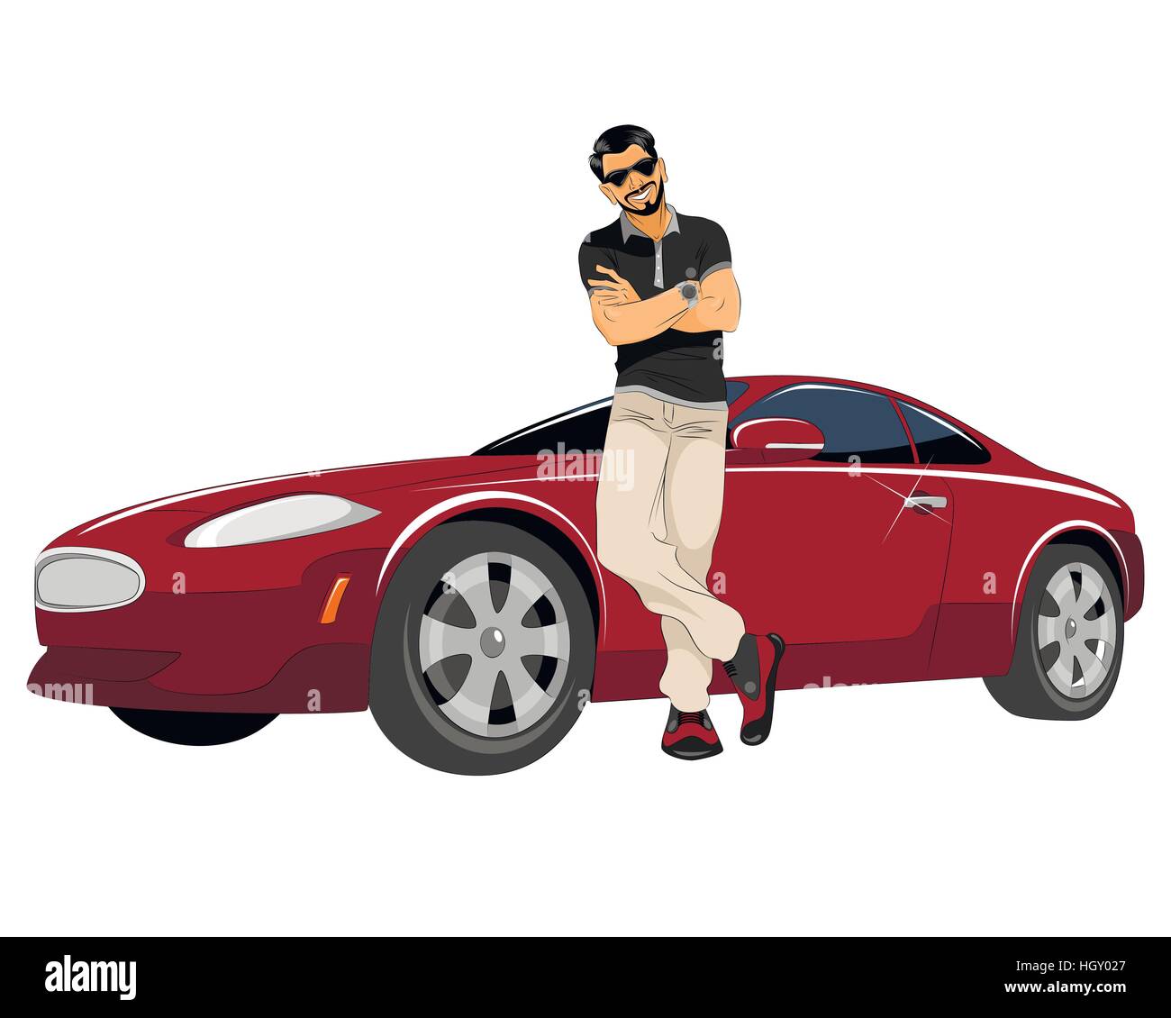 Vector illustration of a young man with good car Stock Vector Image & Art -  Alamy