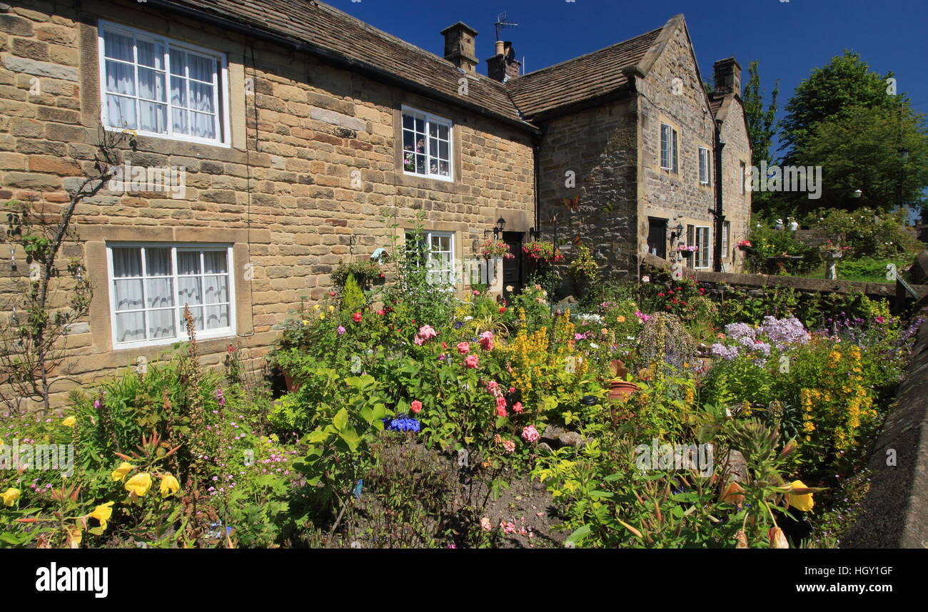 Historic 'Plague cottages' in Eyam, Derbyshire, so called after the village was hit by Bubonic plague in the 17th century, UK Stock Photo