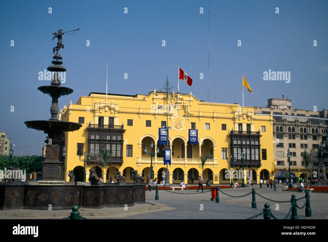 Lima Peru Plaza De Armas City Hall Stock Photo Alamy