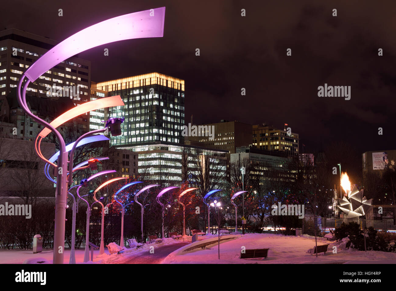 Marion Dewar Plaza Ottawa City Hall at night with Christmas lights