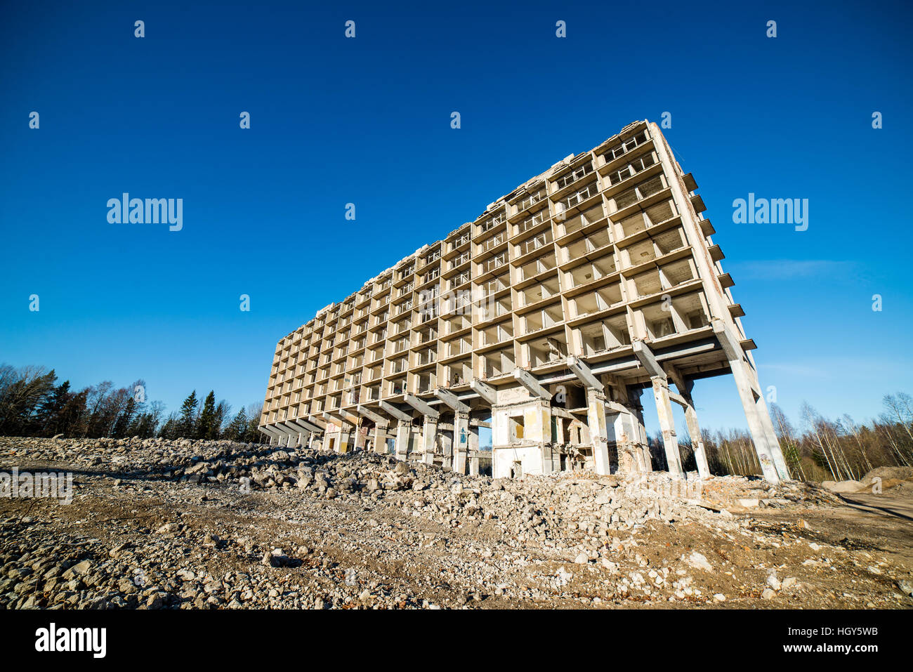 abandoned building ruins on blue sky Stock Photo - Alamy