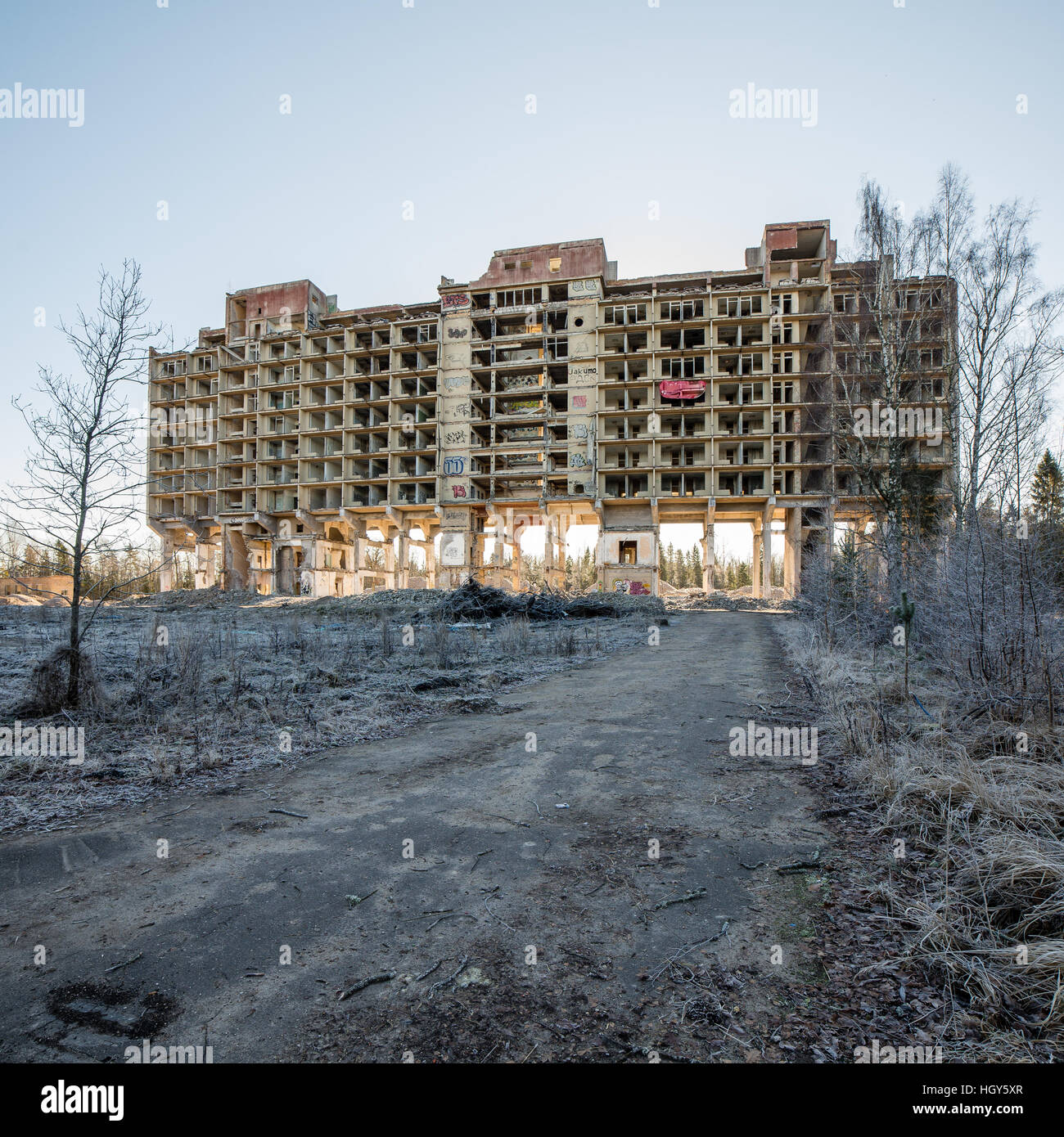 abandoned building ruins on blue sky Stock Photo - Alamy