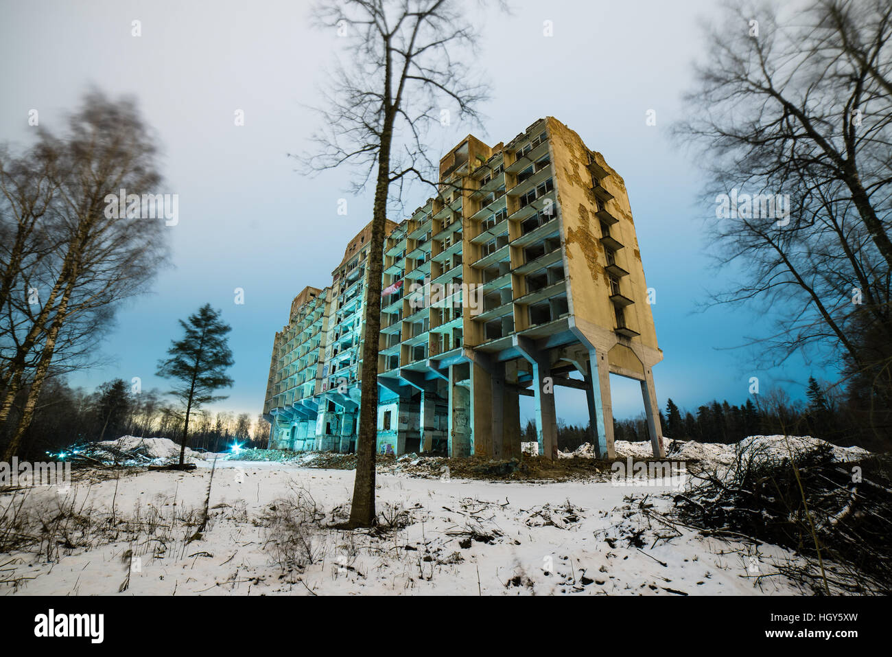 abandoned building ruins on blue sky Stock Photo - Alamy