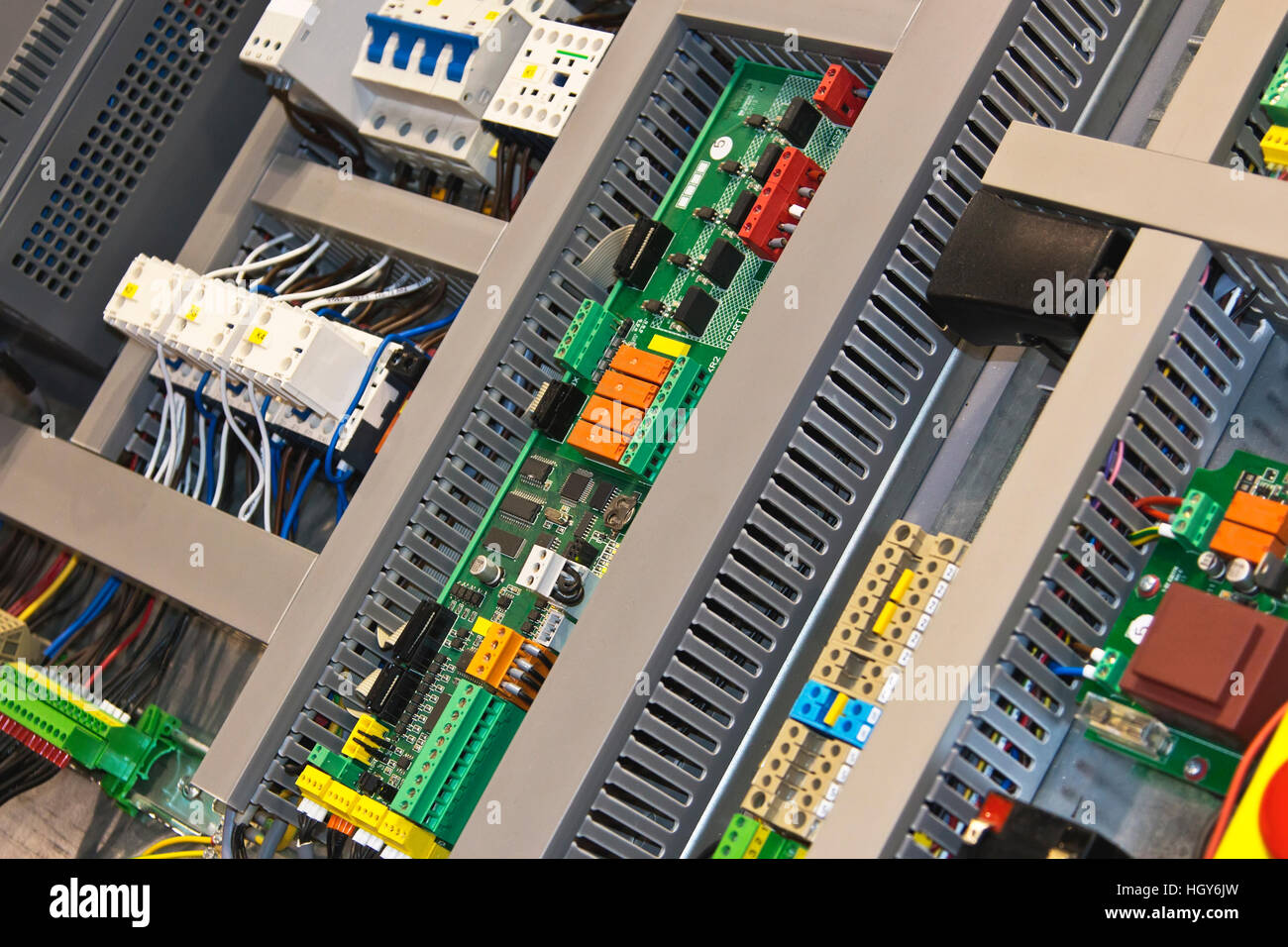 Industrial electronic control block in the metal shelf Stock Photo Alamy