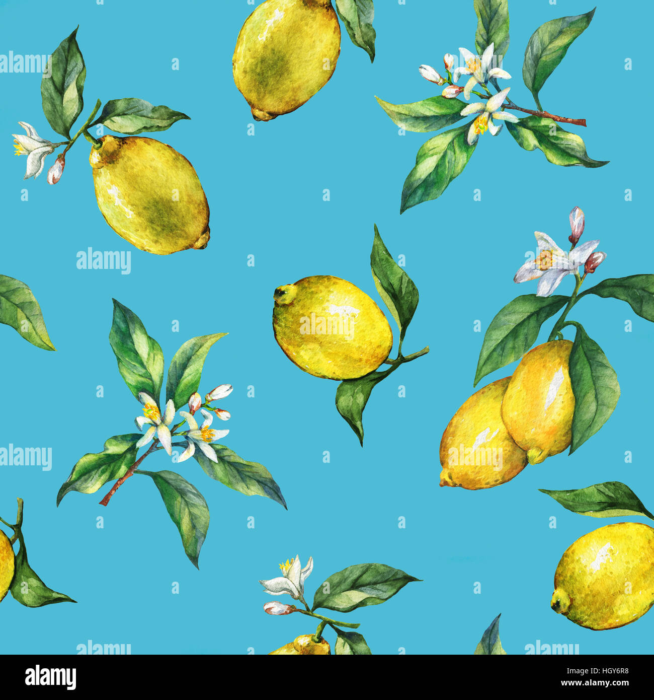The seamless pattern of the branches of fresh citrus fruit lemons with ...