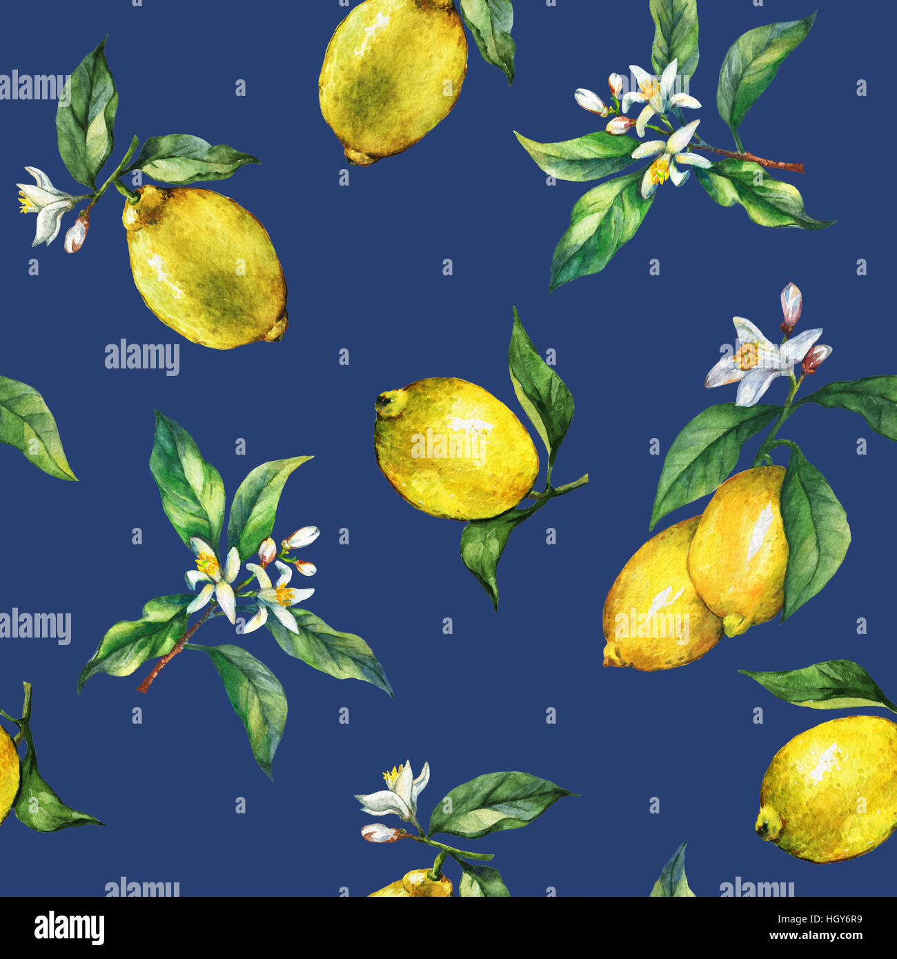 The seamless pattern of the branches of fresh citrus fruit lemons with ...