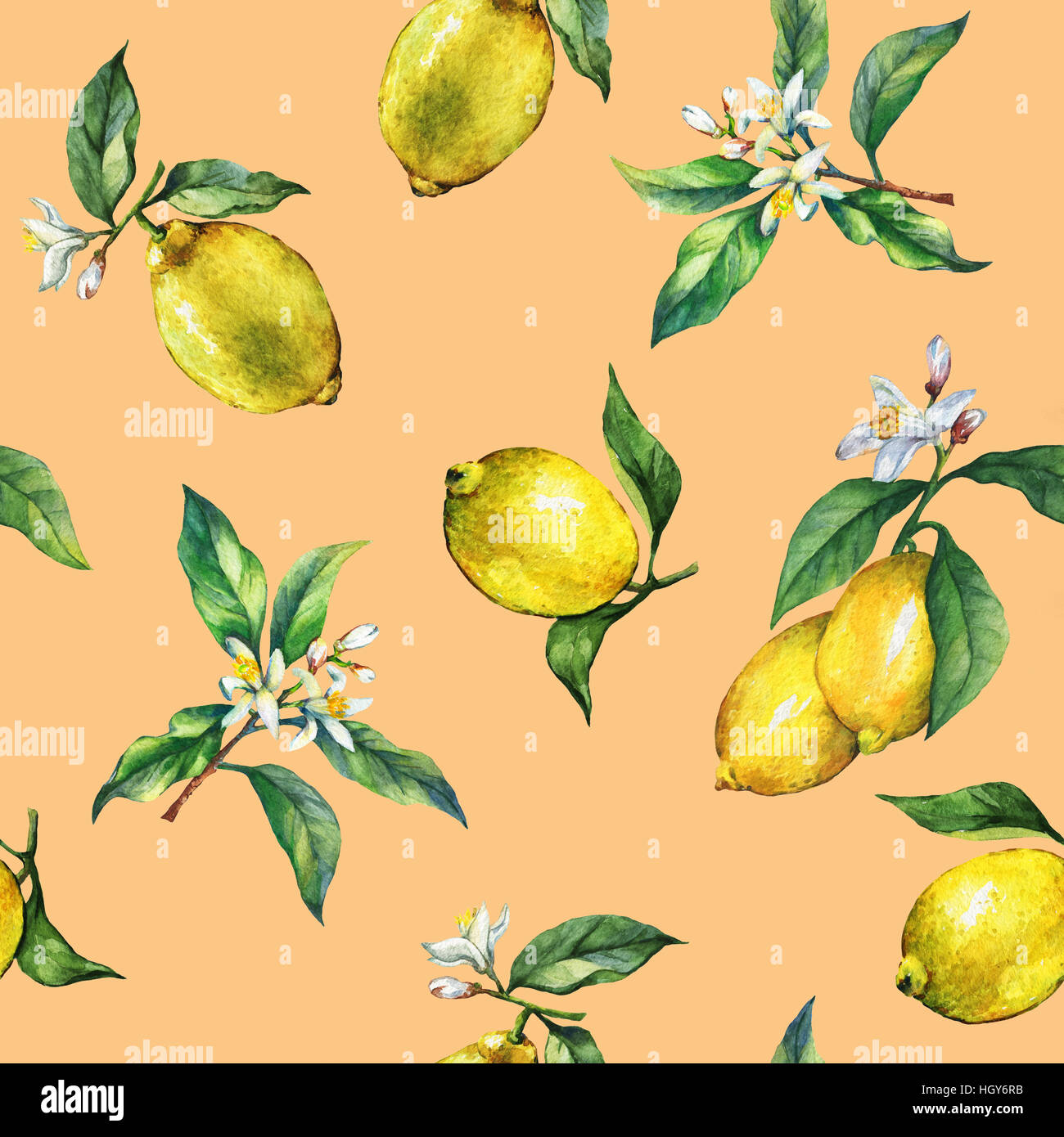 The seamless pattern of the branches of fresh citrus fruit lemons with ...