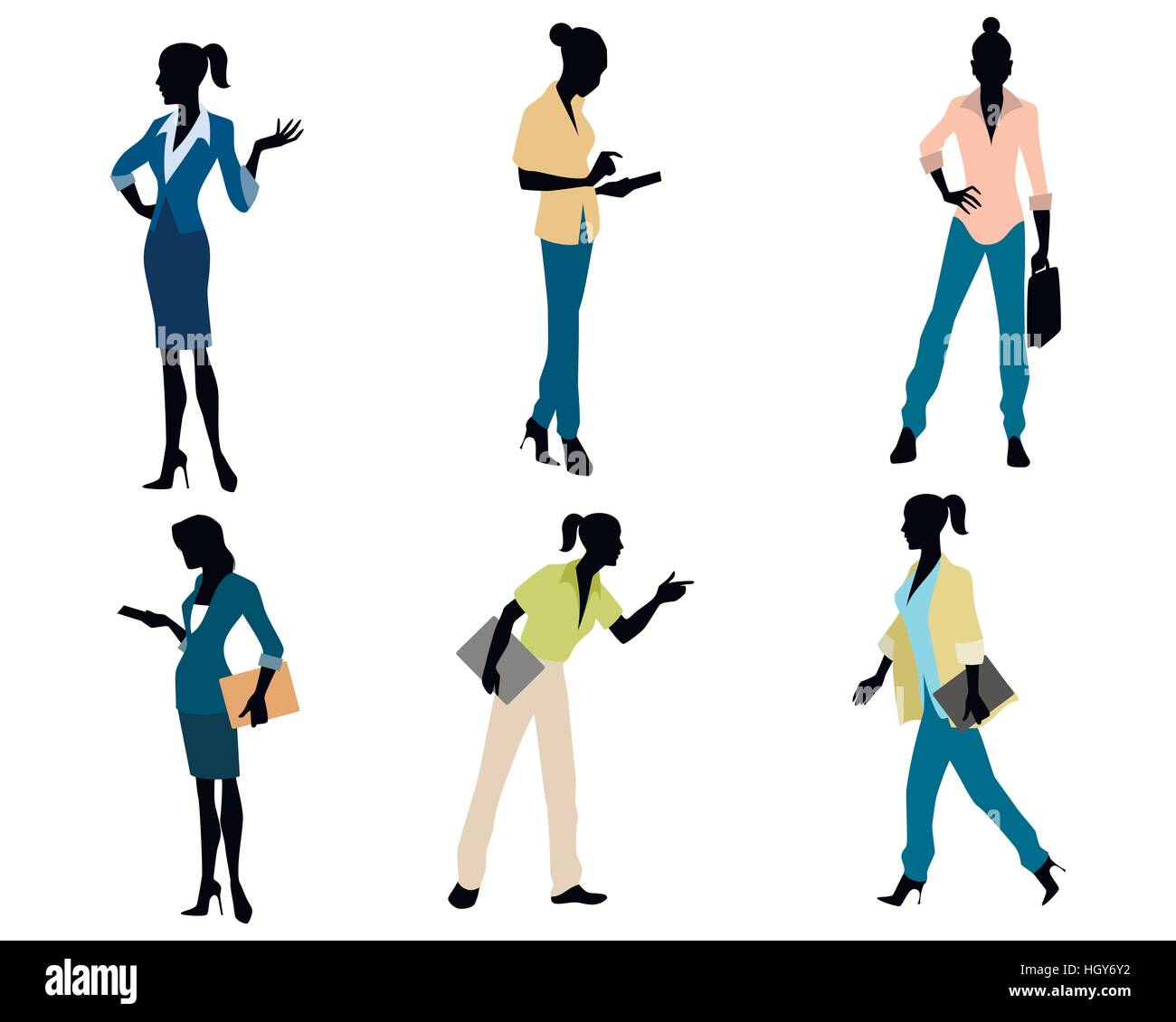 Vector illustration of a six businesswomen silhouettes Stock Vector ...
