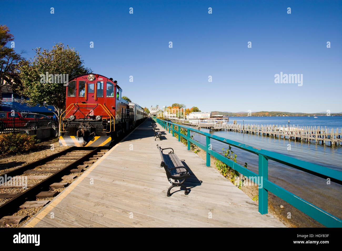Scenic railroad at Weirs Beach in Laconia, New Hampshire. Lake ...