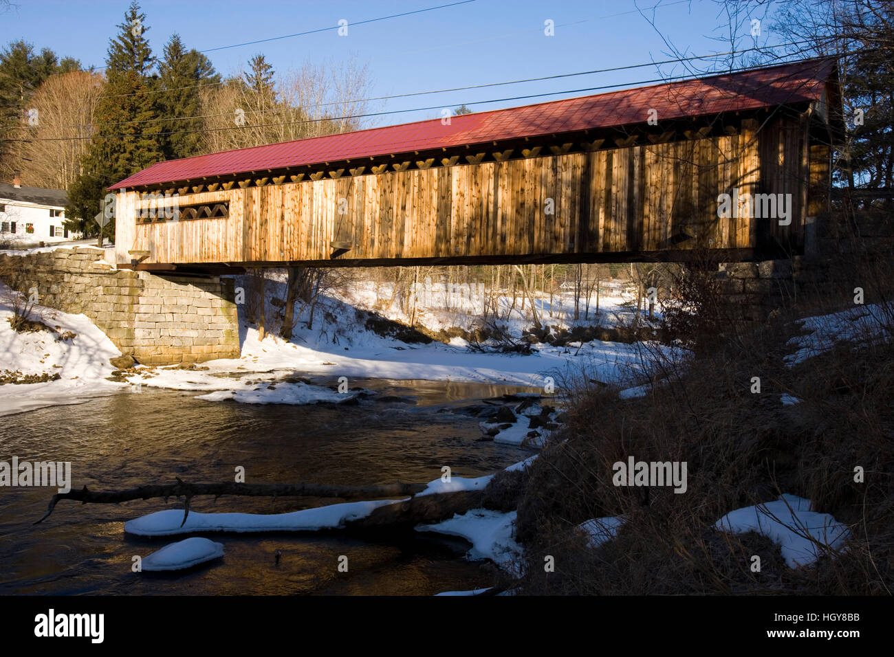 The .Coombs Covered Bridge spans the Ashuelot River in Winchester, New ...