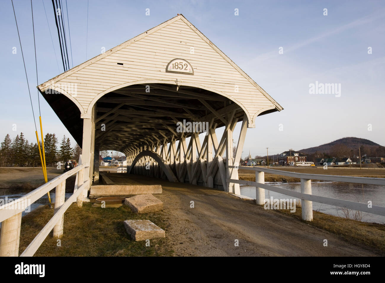 The covered bridge and Wausau Paper mill in Groveton, New Hampshire